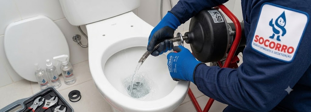 Profissional realizando Desentupidora de Vasos Sanitários em Biguaçu