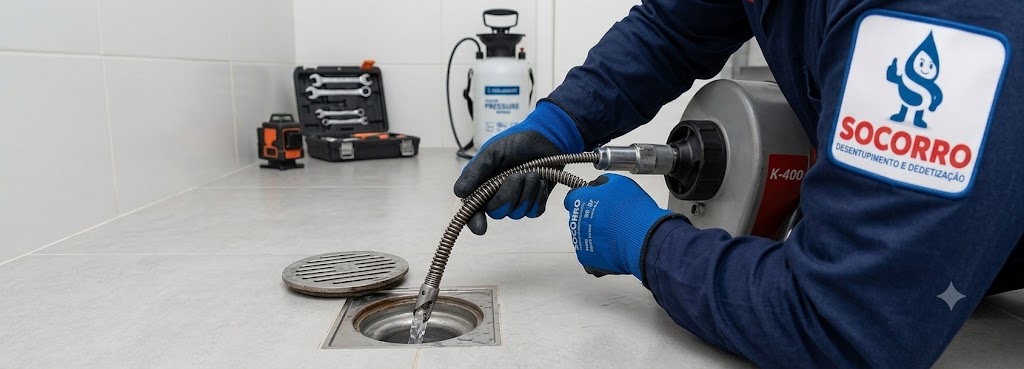 Profissional realizando Desentupimento de Ralos em Biguaçu