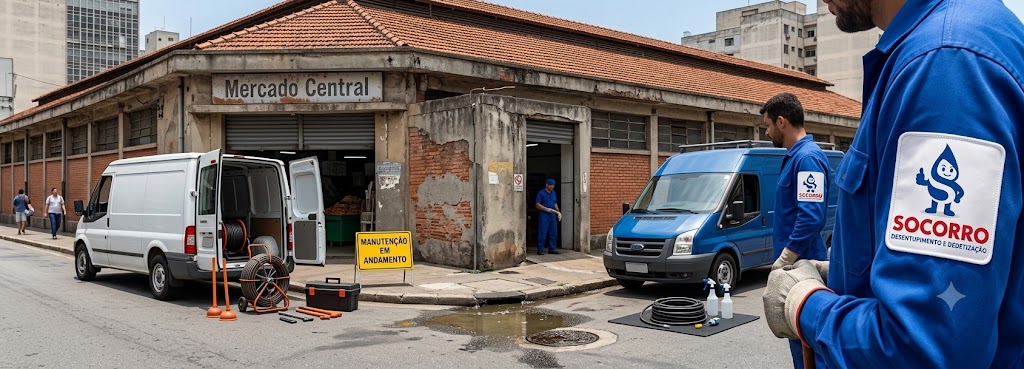 Profissional realizando Desentupimento e Manutenção Preventiva para Comércios e Empresas em Biguaçu